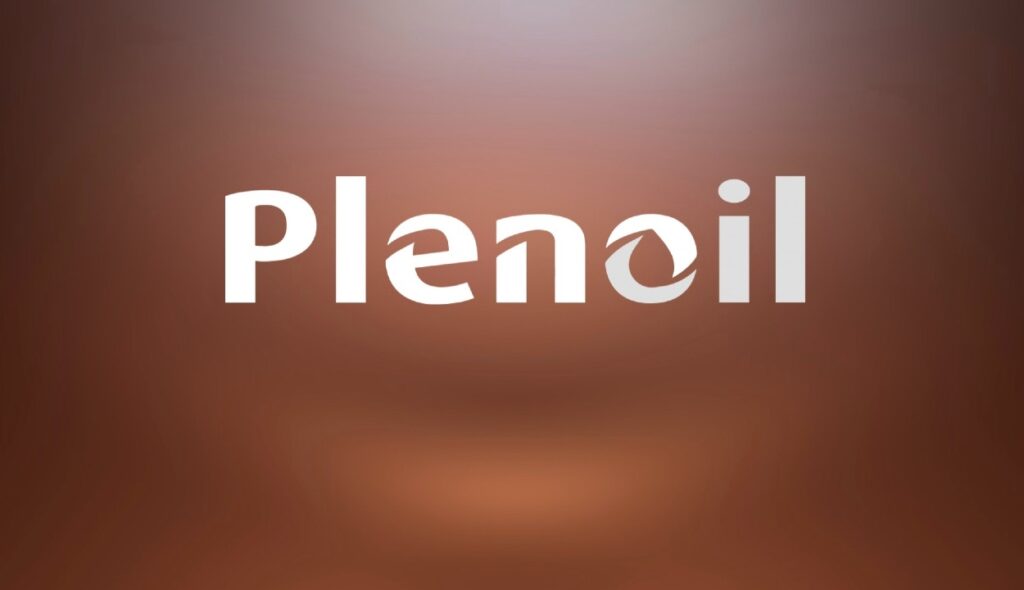 Logotipo de Plenoil sobre fondo marrón
