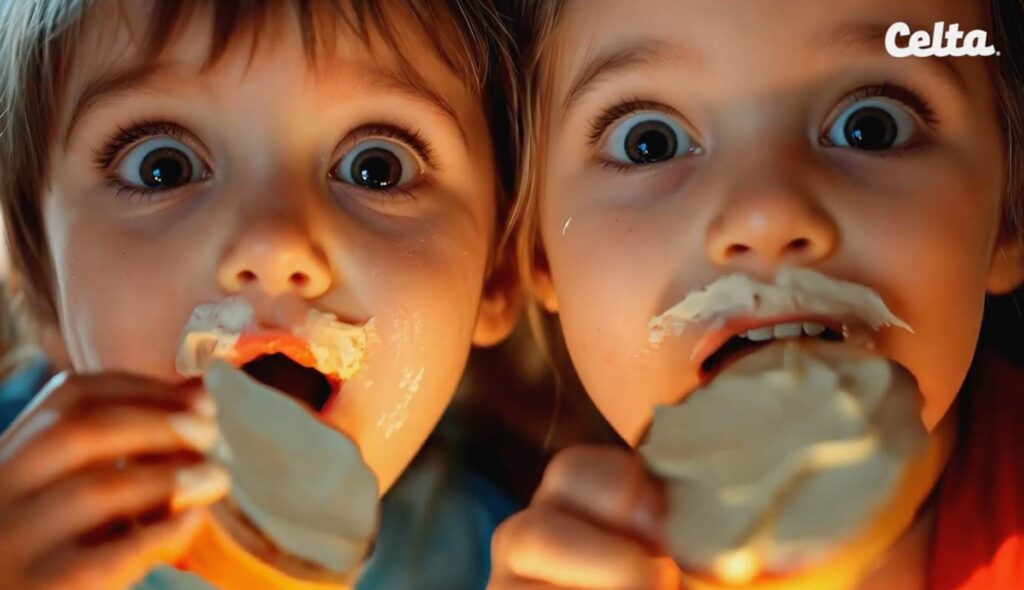 La imagen de dos niños comiendo queso para untar, creada con inteligencia artificial