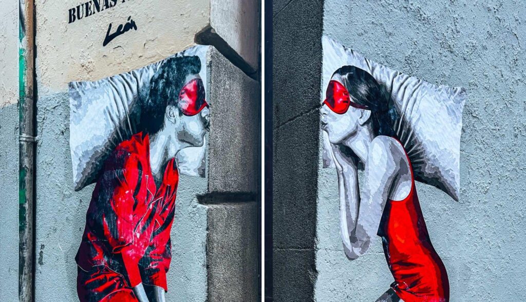 Pikolin street marketing that claims the kiss of good night with a graffiti