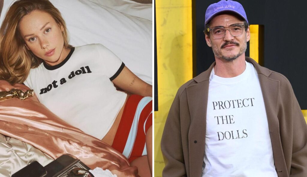 Imagen de Ester Exposito en la campaña de Desigual "Not a doll", y Pedro Pascal con la camiseta "Protect the dolls"