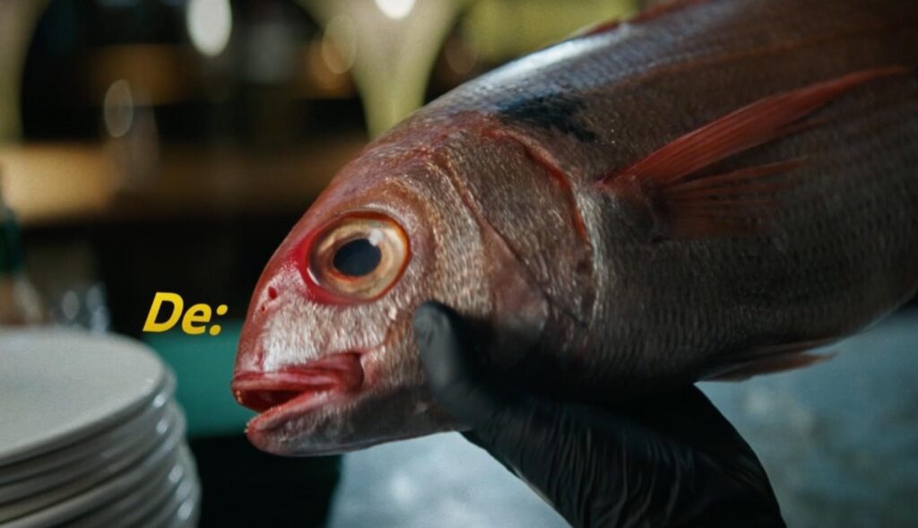 una imagen de un pez sostenido por una mano con guante de latex negro