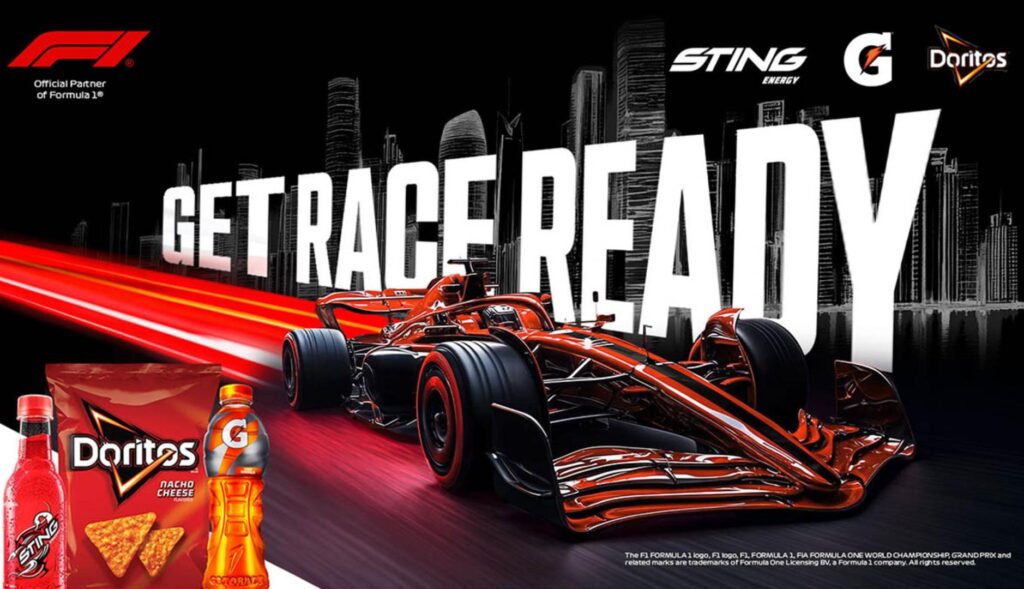 Pepsico will sponsor formula 1 through its brands Doritos, Gatorade and Sting Energy