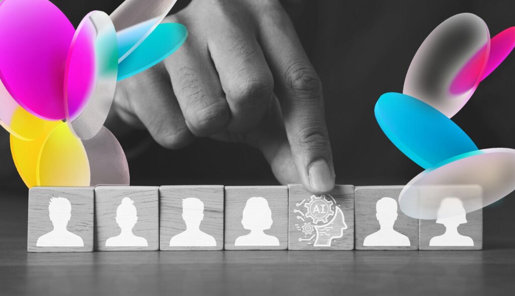 unas manos cogiendo una pieza de madera donde pone inteligencia artificial