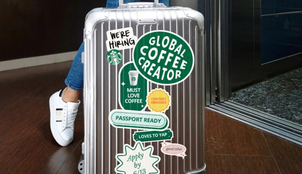 Una maleta con pegatinas de Starbucks
