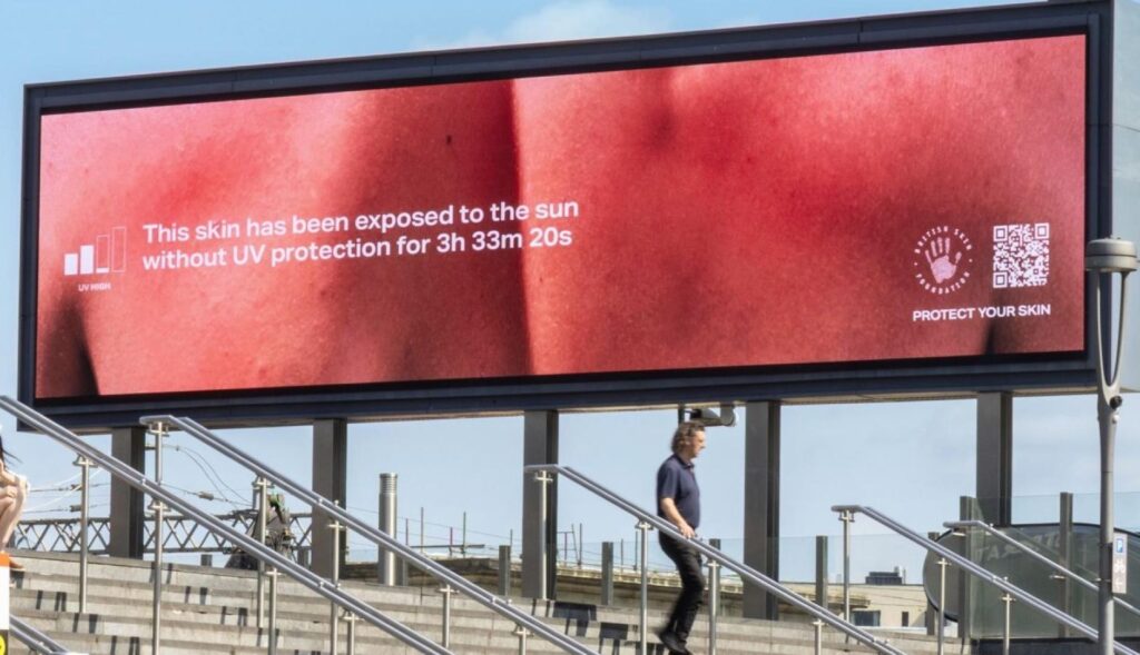 The skin in these fences is burned in real time to raise awareness about the risks of sun exposure