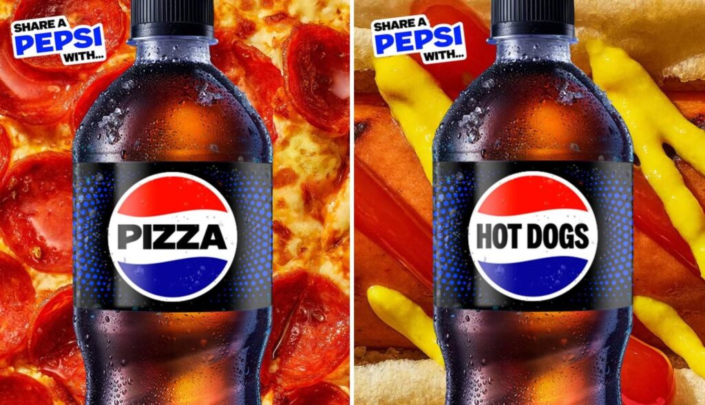 Botellas de pepsi con nombres de comidas