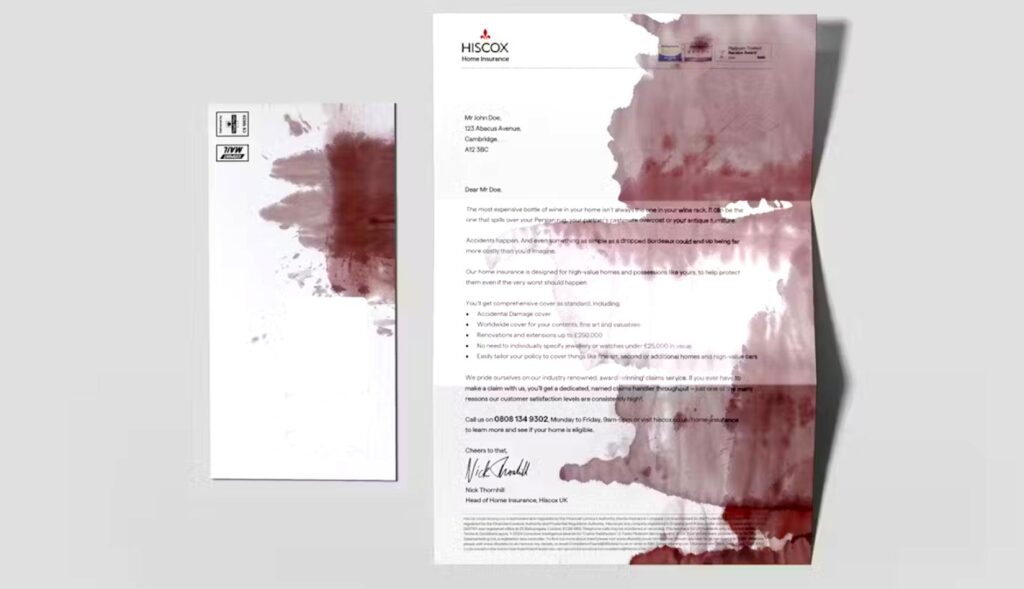 Hiscox surprises with a wine stained letter to communicate its high -end home insurance