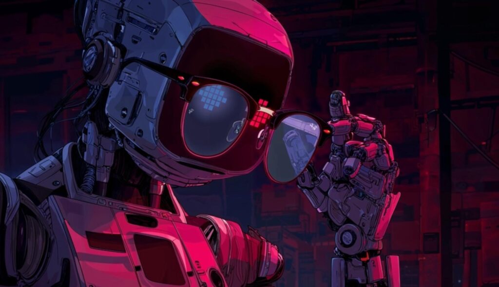 Un momento del anuncio con el robot colocándose las gafas de Ray-Ban