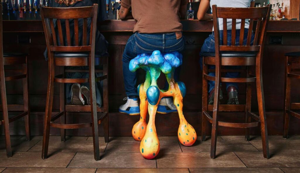 Stools designed as symptoms of colon cancer to raise awareness