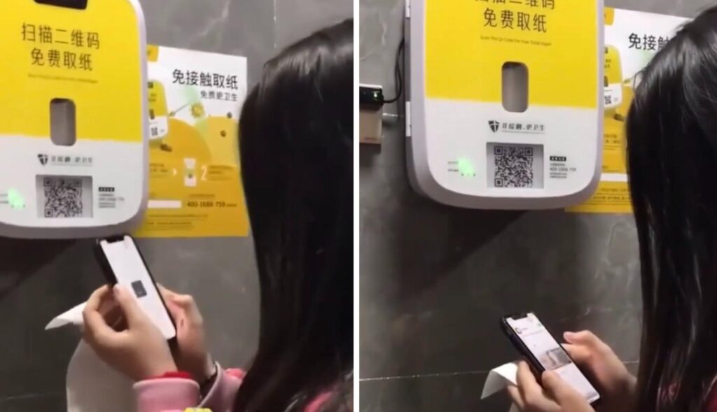 Dispensador de papel higiénico en un baño en China