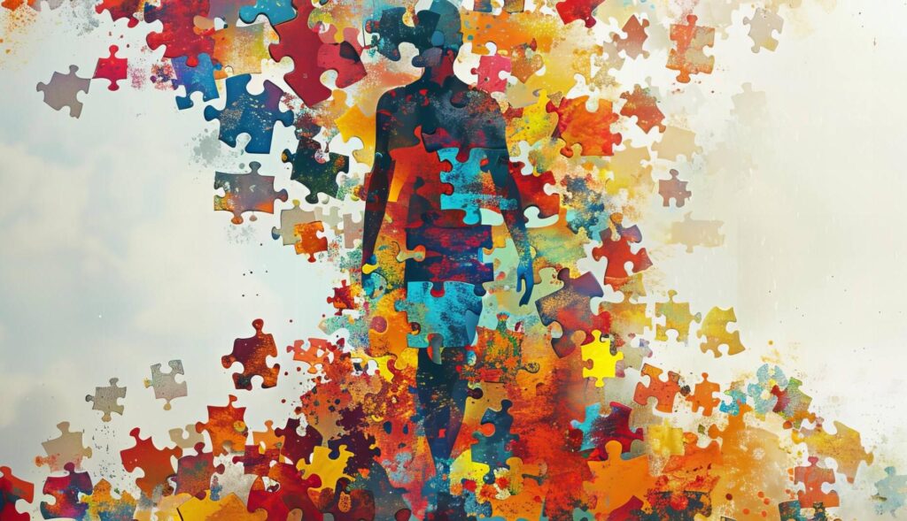 Silueta de una persona creada con piezas de puzzle