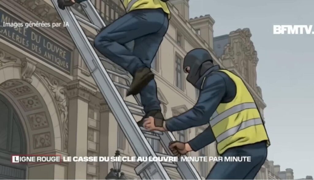 La escena de los ladrones subiendo por el elevador, generada con inteligencia artificial