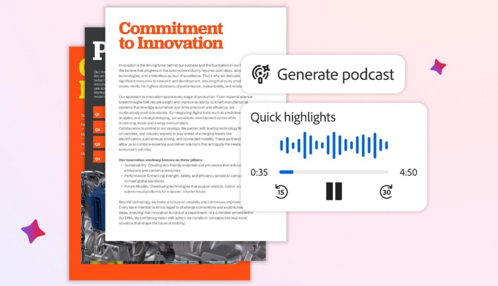 La interfaz de Adobe Acrobat para convertir un documento PDF en un podcast