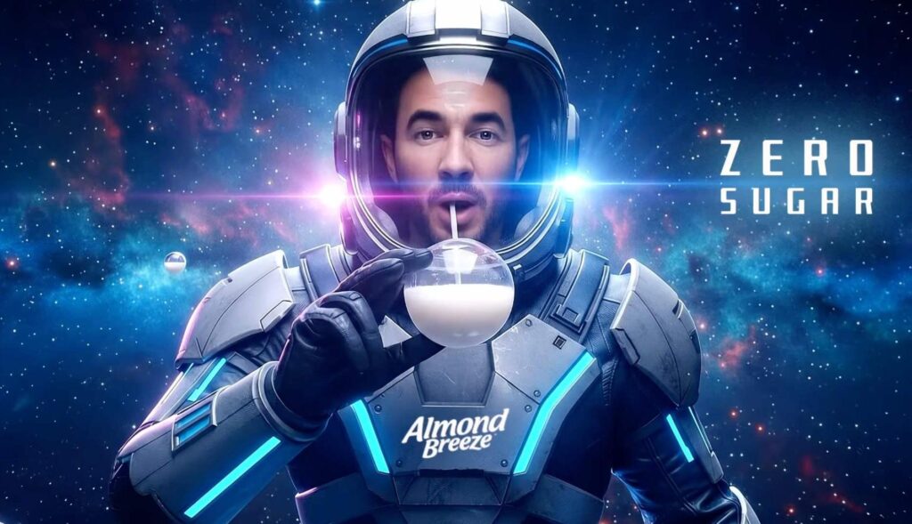 Kevin Jonas en un anuncio de Almond Breeze