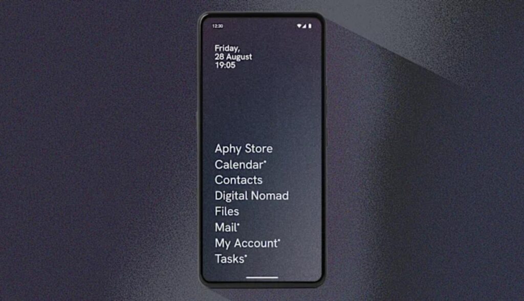 Pantalla del teléfono con los títulos de cada una de las aplicaciones solamente en texto