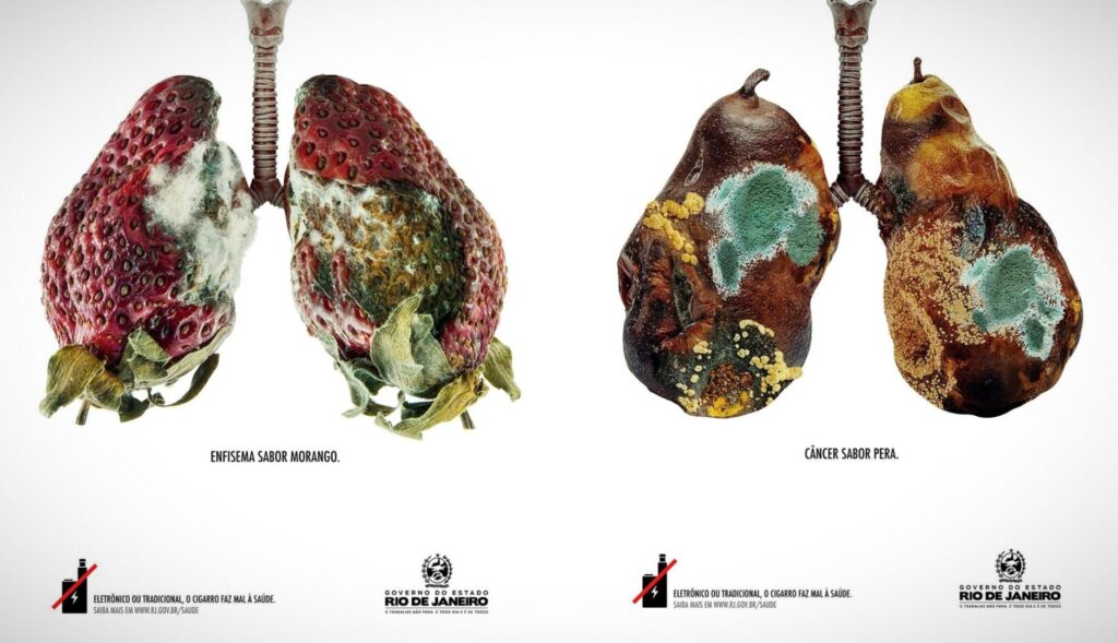“Pear-flavored cancer”: this campaign uses fruit to warn about the risks of vaping