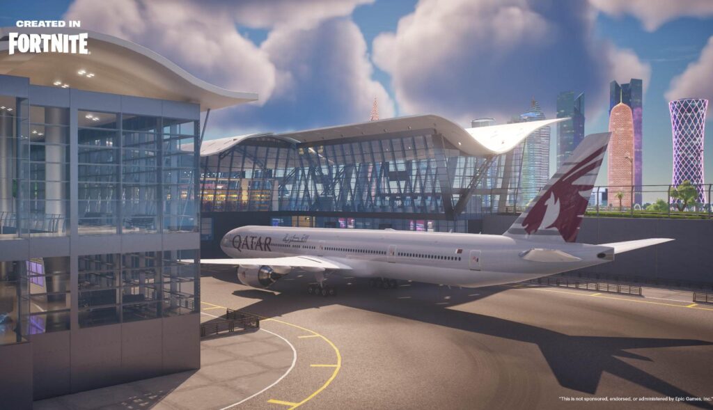 Avión de Qatar Airways en Fortnite