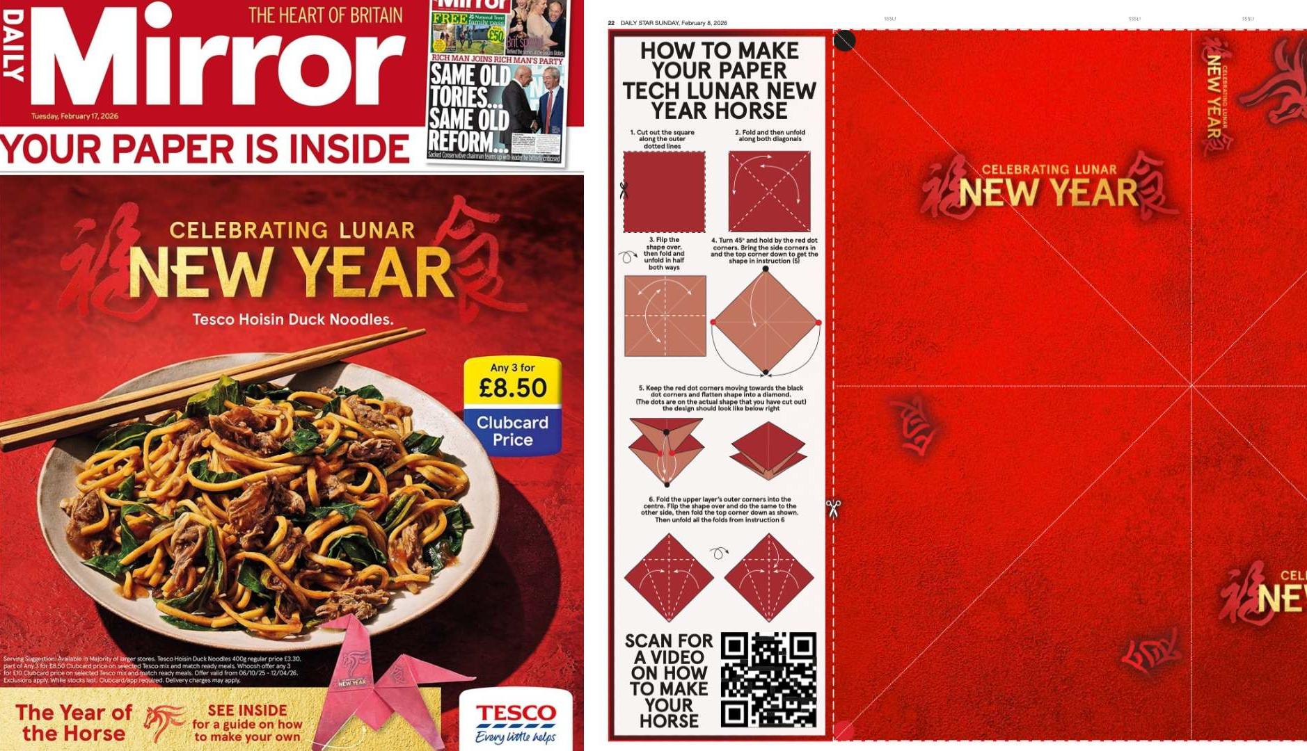 Portada del periódico The Mirror patrocinada por Tesco