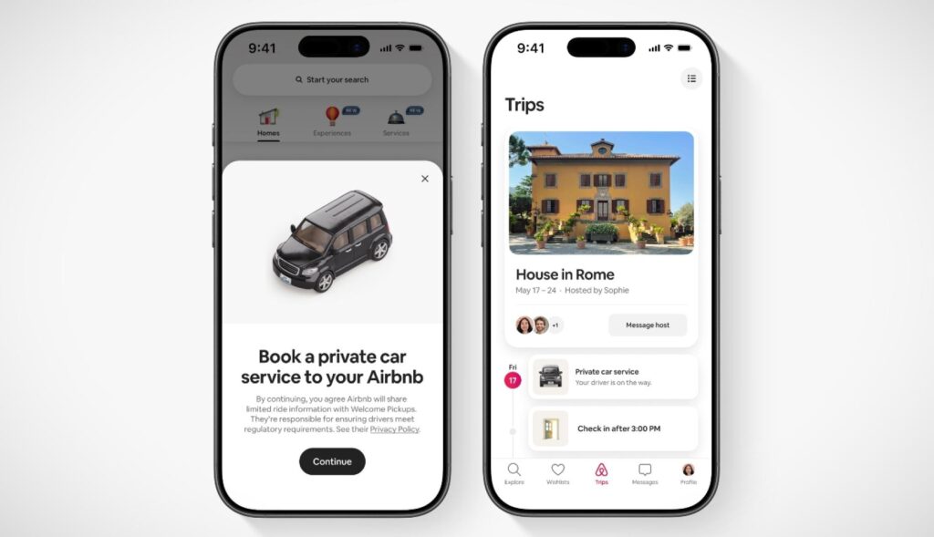 La interfaz de reserva de transporte privado sobre un smartphone