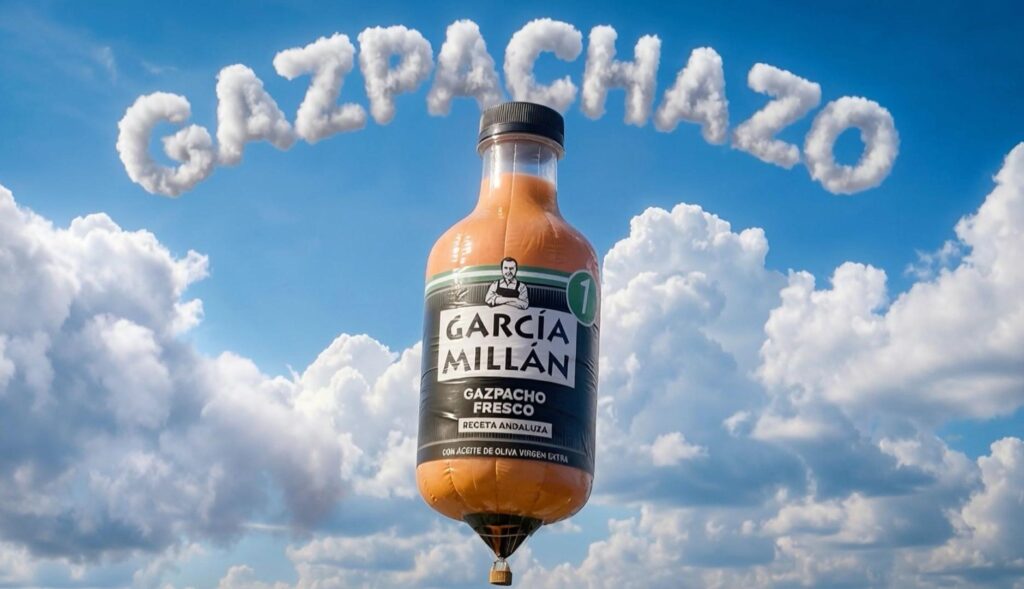 Globo aerostático con forma de botella de gazpacho García Millán
