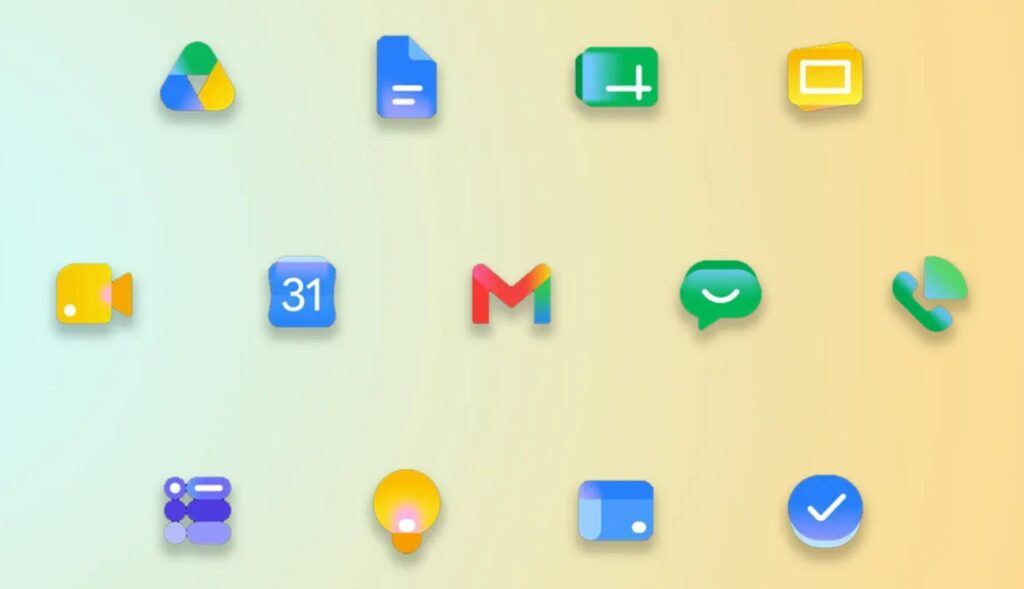 Todos los nuevos iconos de Google Workspace sobre un fondo degradado