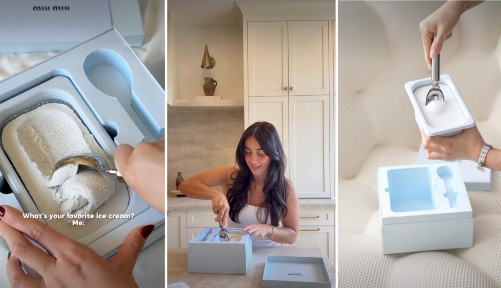 Miu Miu innovates again in PR by turning the unboxing of its new fragrance into an ice cream “tasting”