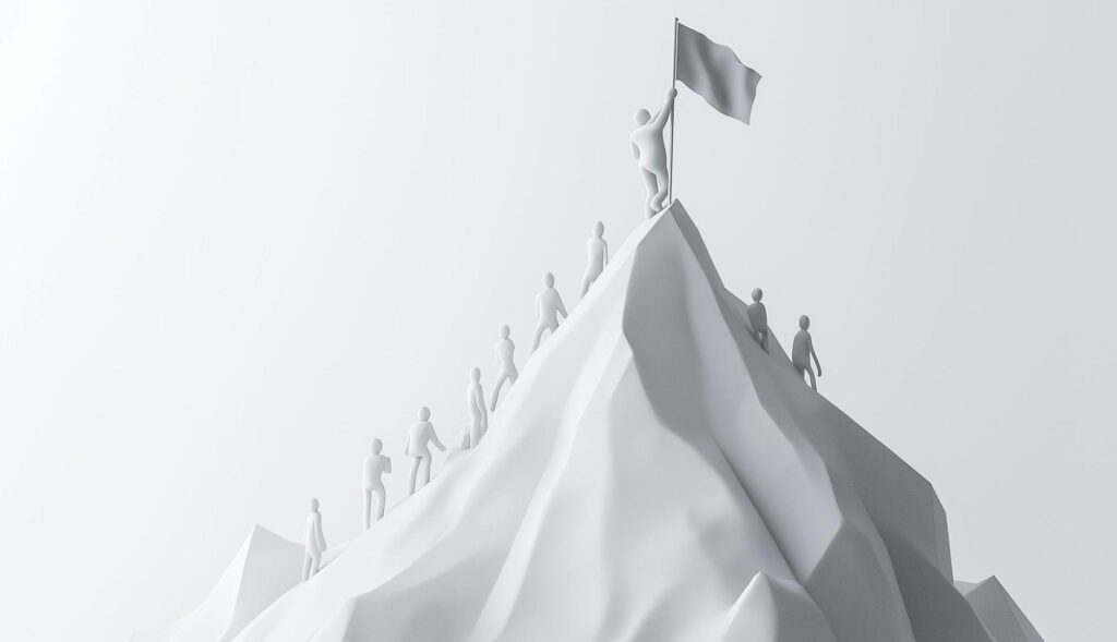 Imagen digital de figuras subiendo una montaña