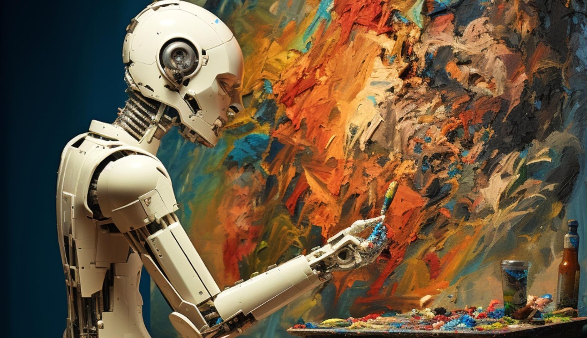 Un robot pintando un cuadro de colores