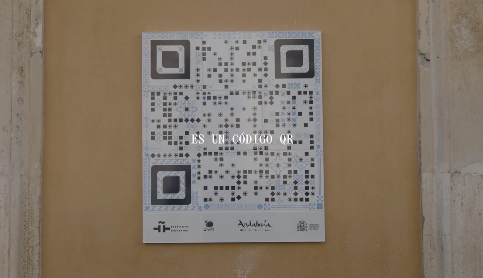 Código QR hecho con azulejos