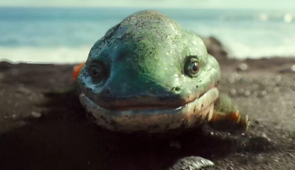 El Ichthyostega saliendo del agua a tierra firme