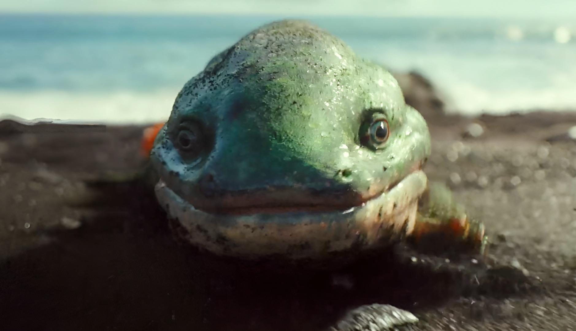 El Ichthyostega saliendo del agua a tierra firme