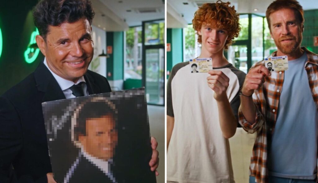 Javier Santos con un LP de Julio Iglesias y un padre con su hijo mostrando el DNI
