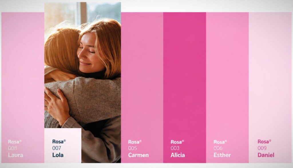 Pink and its different shades reflect the diverse reality of breast cancer in this campaign